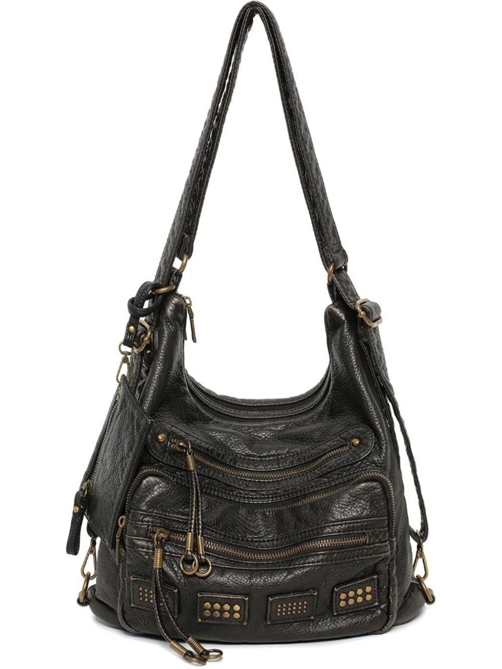 Y2K Vintage Hobo Bag for Women, Vegan Leather Shoulder Purse, Vintage Black